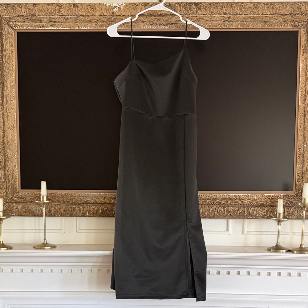 Black Slip Midi Dress with Spaghetti Straps